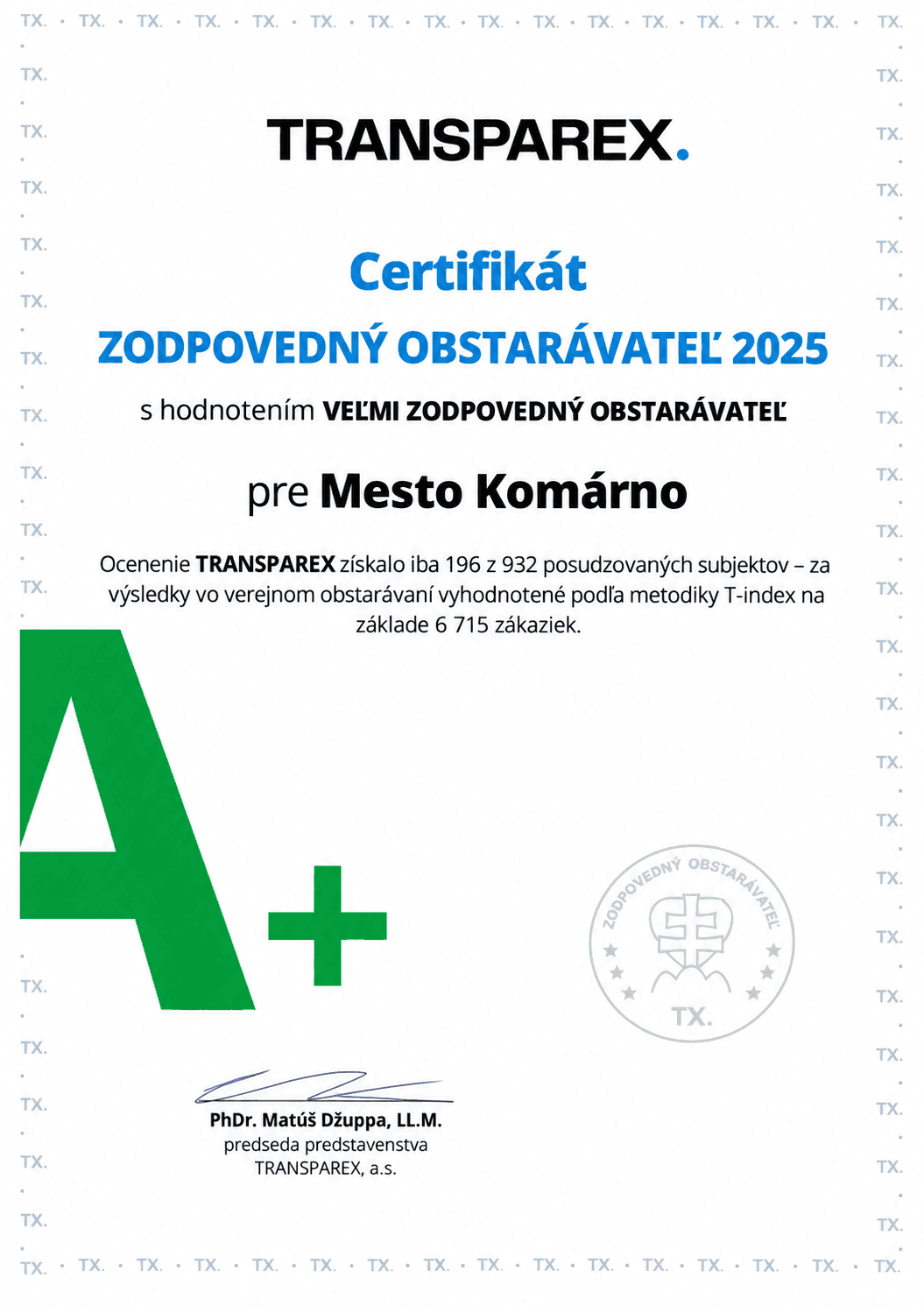TRANSPAREX tanúsítvány Komárno számára.png